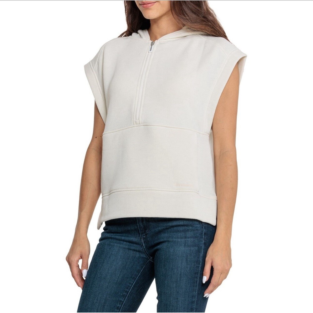 Smartwool Womens Recycled Terry Quarter Zip Sleeveless Hoodie Vest Almond L NEW